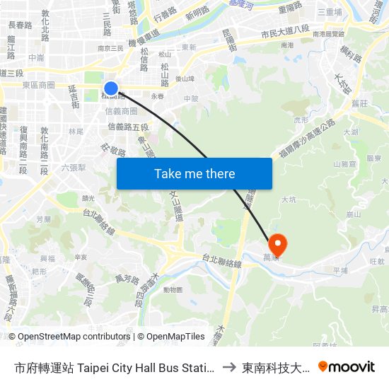 市府轉運站 Taipei City Hall Bus Station to 東南科技大學 map