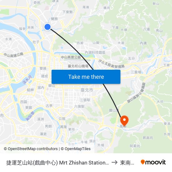 捷運芝山站(戲曲中心) Mrt Zhishan Station(Taiwan Traditional Theatre Center) to 東南科技大學 map