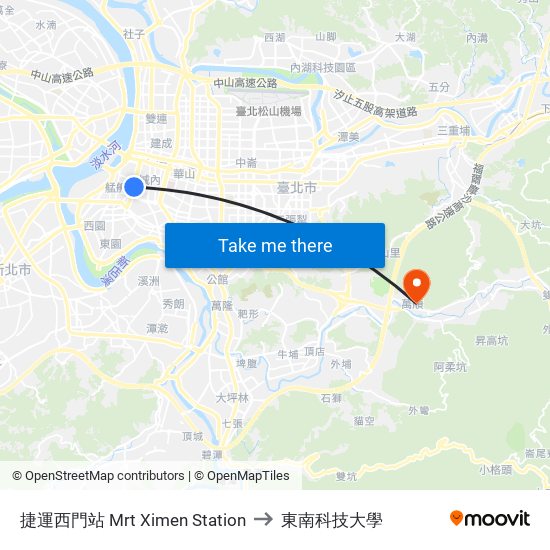 捷運西門站 Mrt Ximen Station to 東南科技大學 map