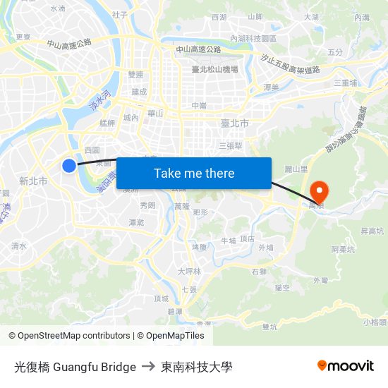 光復橋 Guangfu Bridge to 東南科技大學 map