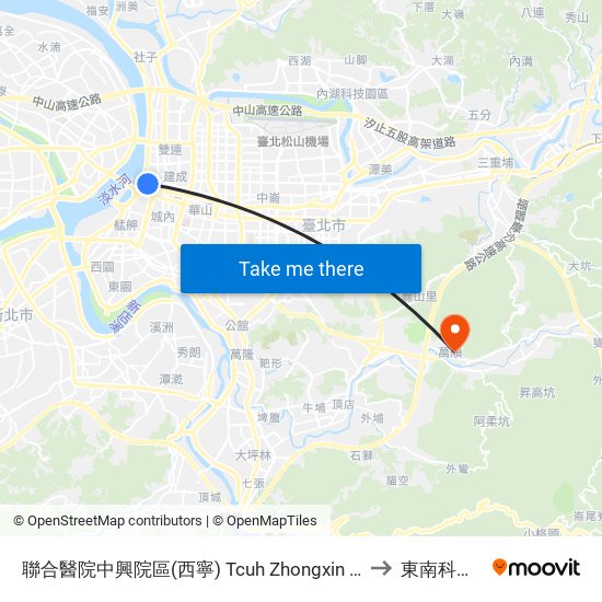 聯合醫院中興院區(西寧) Tcuh Zhongxin Branch (Xining) to 東南科技大學 map