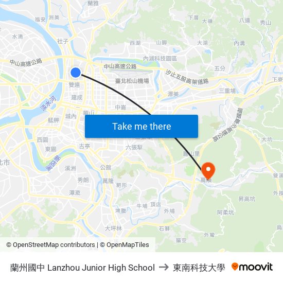 蘭州國中 Lanzhou Junior High School to 東南科技大學 map