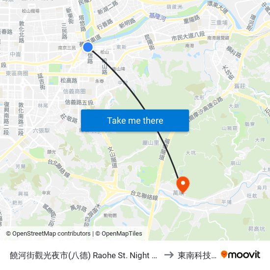 饒河街觀光夜市(八德) Raohe St. Night Market(Bade) to 東南科技大學 map