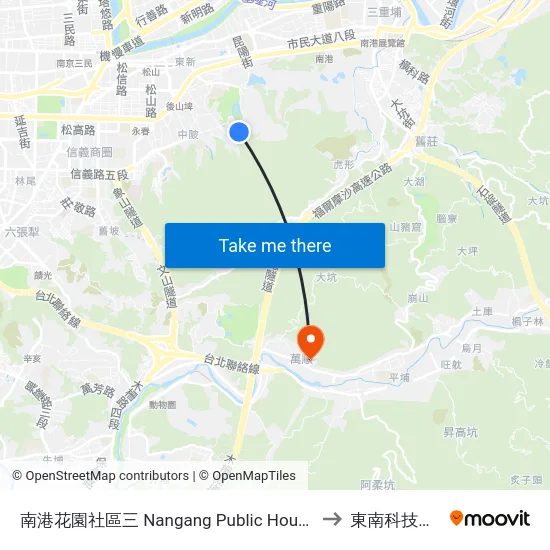 南港花園社區三 Nangang Public Housing III to 東南科技大學 map