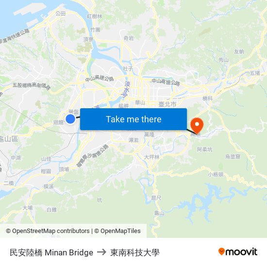 民安陸橋 Minan Bridge to 東南科技大學 map