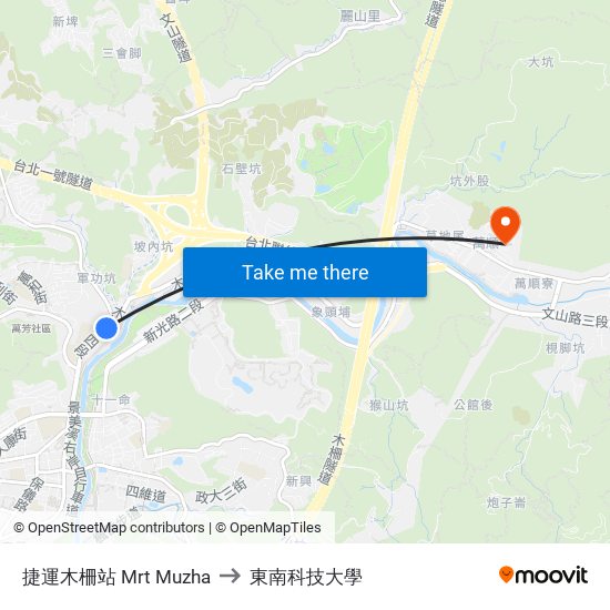 捷運木柵站 Mrt Muzha to 東南科技大學 map
