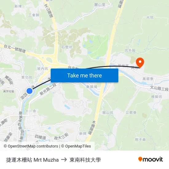 捷運木柵站 Mrt Muzha Station to 東南科技大學 map