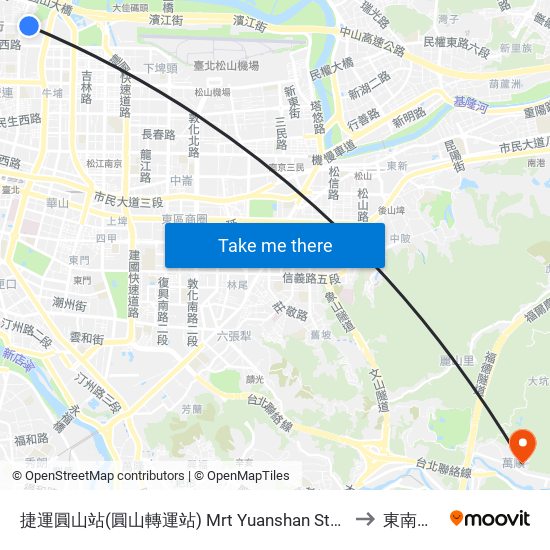 捷運圓山站(圓山轉運站) Mrt Yuanshan Station (Yuanshan Transfer Station) to 東南科技大學 map