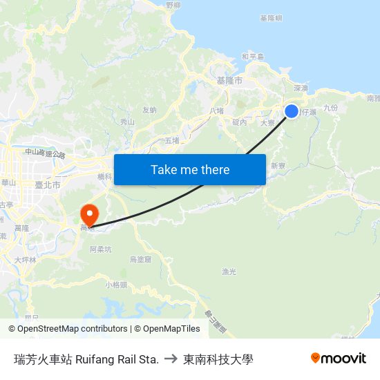 瑞芳火車站 Ruifang Rail Sta. to 東南科技大學 map