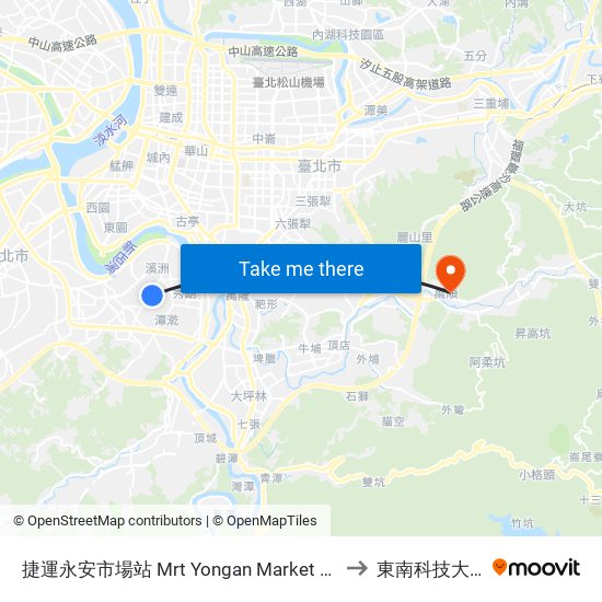 捷運永安市場站 Mrt Yongan Market Sta. to 東南科技大學 map