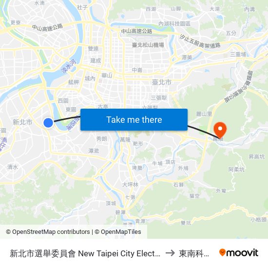 新北市選舉委員會 New Taipei City Election Commission to 東南科技大學 map