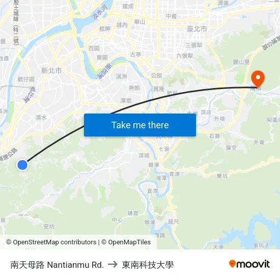 南天母路 Nantianmu Rd. to 東南科技大學 map