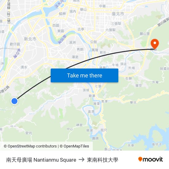 南天母廣場 Nantianmu Square to 東南科技大學 map