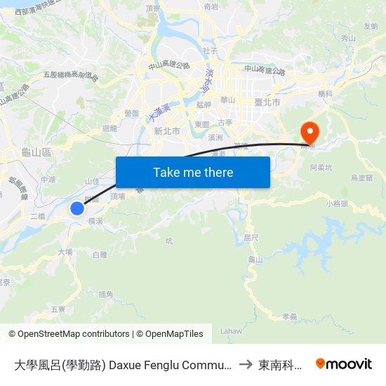 大學風呂(學勤路) Daxue Fenglu Community(Xueqing Rd.) to 東南科技大學 map