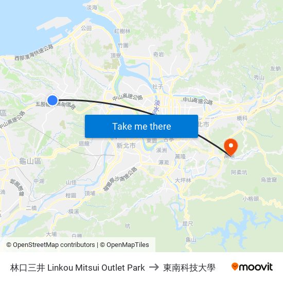林口三井 Linkou Mitsui Outlet Park to 東南科技大學 map