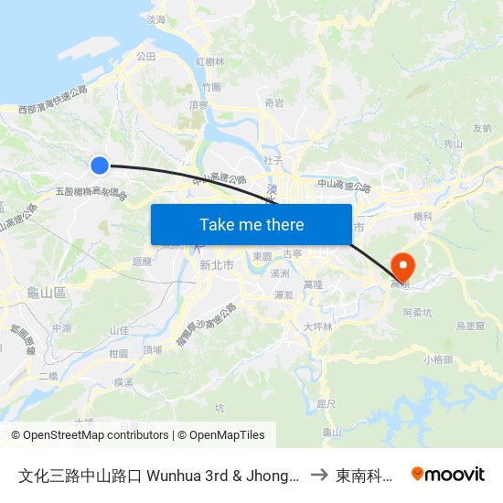 文化三路中山路口 Wunhua 3rd & Jhongshan Intersection to 東南科技大學 map