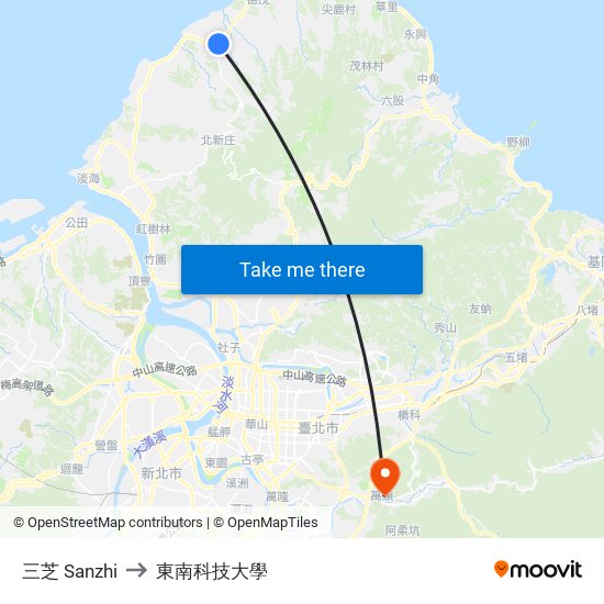 三芝 Sanzhi to 東南科技大學 map