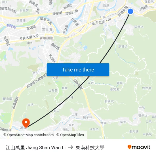 江山萬里 Jiang Shan Wan Li to 東南科技大學 map