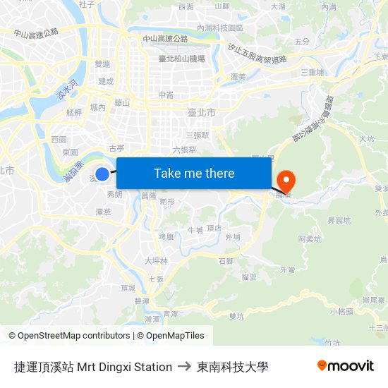 捷運頂溪站 Mrt Dingxi Sta. to 東南科技大學 map