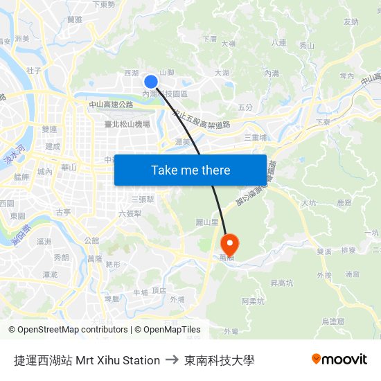 捷運西湖站 Mrt Xihu Station to 東南科技大學 map
