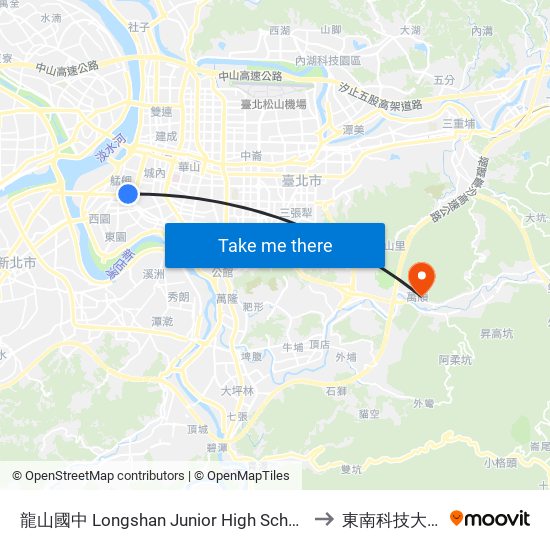 龍山國中 Longshan Junior High School to 東南科技大學 map