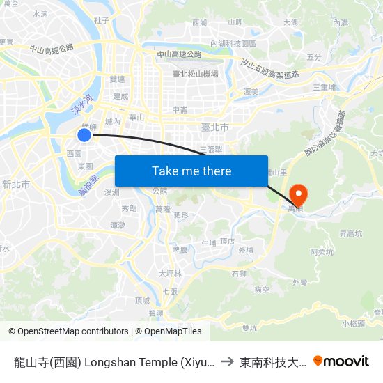 龍山寺(西園) Longshan Temple (Xiyuan) to 東南科技大學 map