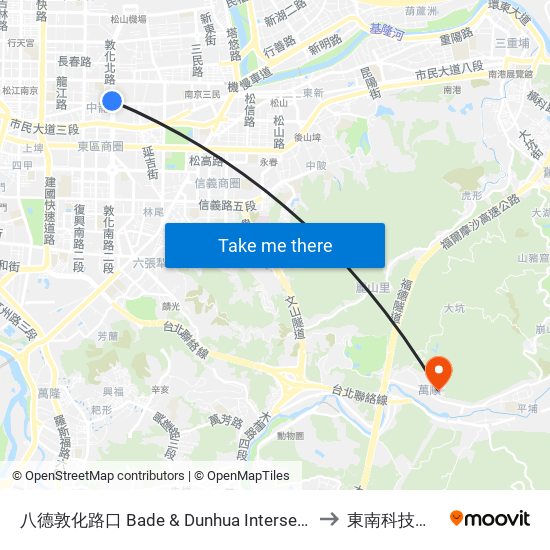 八德敦化路口 Bade & Dunhua Intersection to 東南科技大學 map