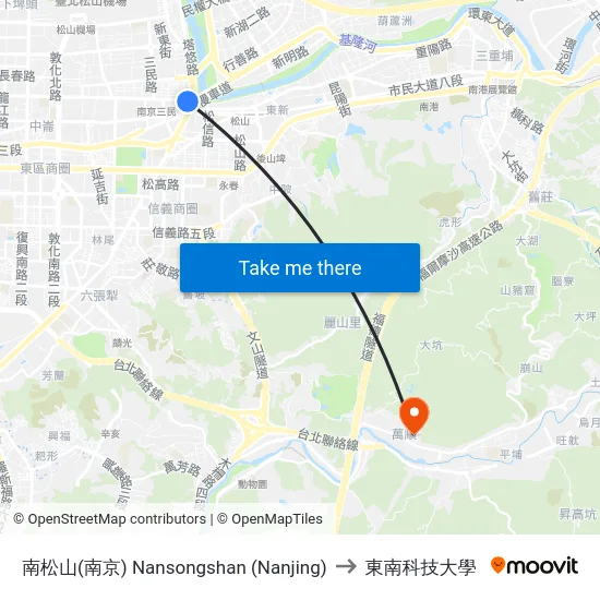 南松山(南京) Nansongshan (Nanjing) to 東南科技大學 map