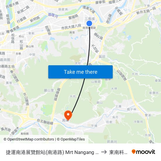 捷運南港展覽館站(南港路) Mrt Nangang Exhibition Center Sta. to 東南科技大學 map