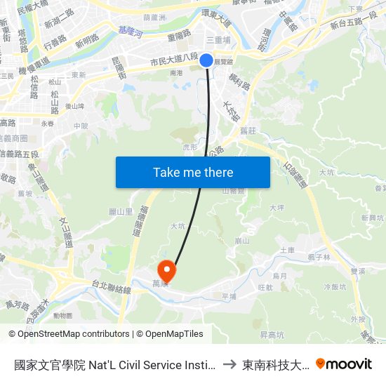 國家文官學院 Nat'L Civil Service Institute to 東南科技大學 map