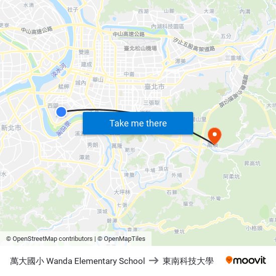 萬大國小 Wanda Elementary School to 東南科技大學 map