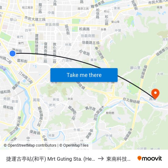 捷運古亭站(和平) Mrt Guting Sta. (Heping) to 東南科技大學 map