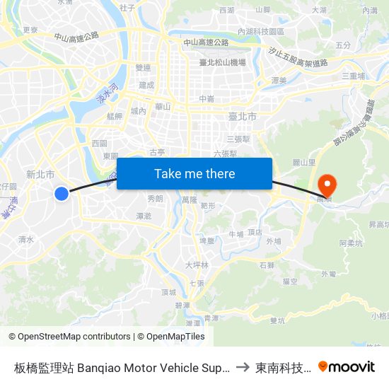 板橋監理站 Banqiao Motor Vehicle Supervision Sta. to 東南科技大學 map