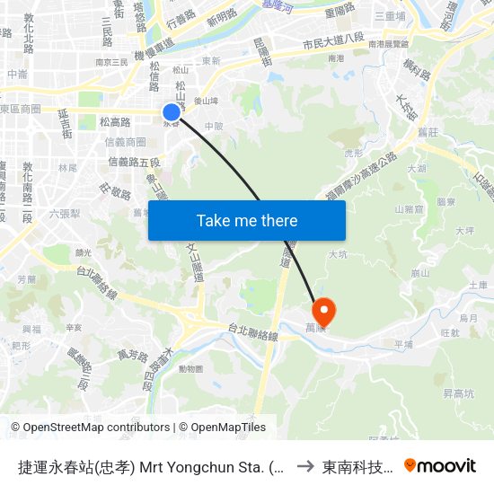 捷運永春站(忠孝) Mrt Yongchun Sta. (Zhongxiao) to 東南科技大學 map