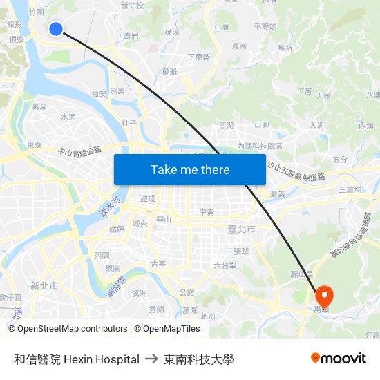 和信醫院 Hexin Hospital to 東南科技大學 map