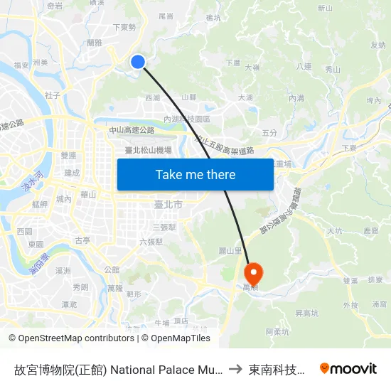 故宮博物院(正館) National Palace Museum to 東南科技大學 map
