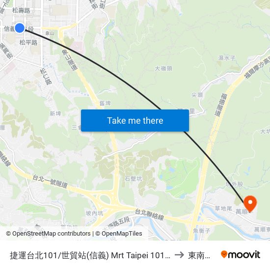 捷運台北101/世貿站(信義) Mrt Taipei 101 / World Trade Center Sta. (Xinyi) to 東南科技大學 map