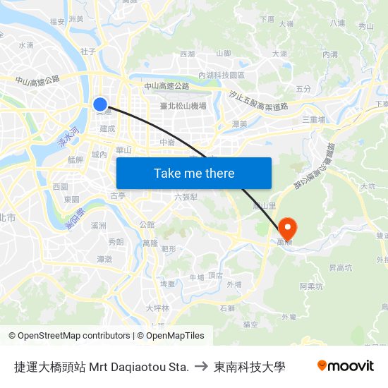 捷運大橋頭站 Mrt Daqiaotou Sta. to 東南科技大學 map