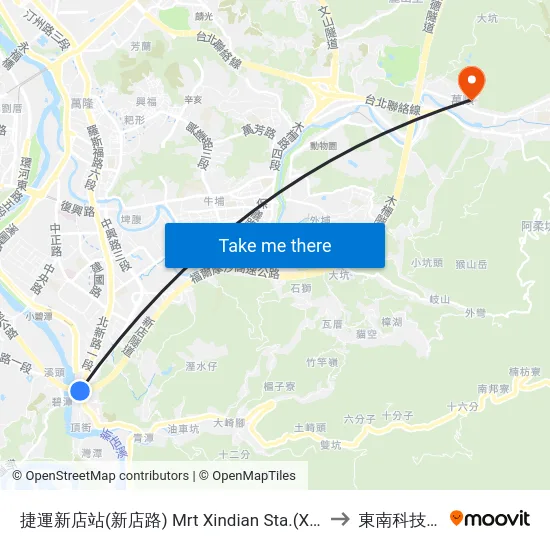 捷運新店站(新店路) Mrt Xindian Sta.(Xindian Rd.) to 東南科技大學 map