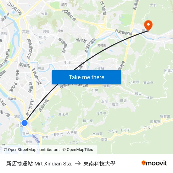 新店捷運站 Mrt Xindian Sta. to 東南科技大學 map
