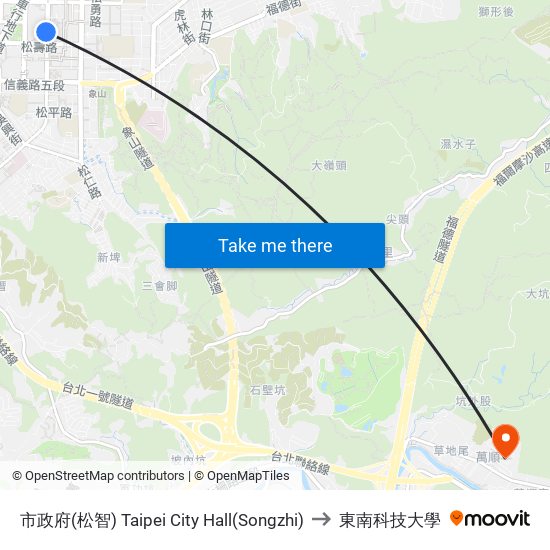 市政府(松智) Taipei City Hall(Songzhi) to 東南科技大學 map