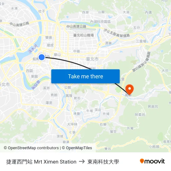 捷運西門站 Mrt Ximen Station to 東南科技大學 map