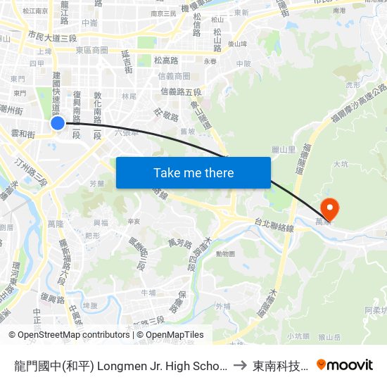龍門國中(和平) Longmen Jr. High School(Heping) to 東南科技大學 map