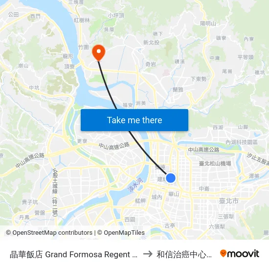 晶華飯店 Grand Formosa Regent Taipei to 和信治癌中心醫院 map