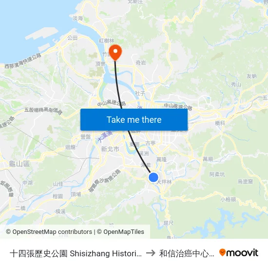 十四張歷史公園 Shisizhang Historical Park to 和信治癌中心醫院 map