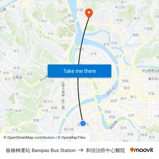 板橋轉運站 Banqiao Bus Station to 和信治癌中心醫院 map