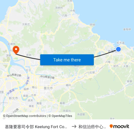 基隆要塞司令部 Keelung Fort Command to 和信治癌中心醫院 map