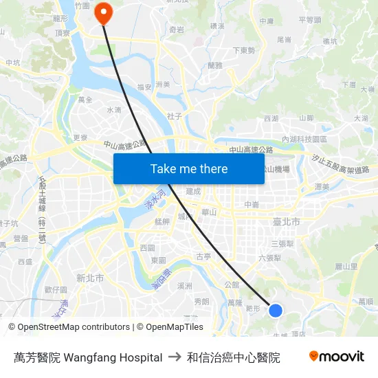 萬芳醫院 Wangfang Hospital to 和信治癌中心醫院 map