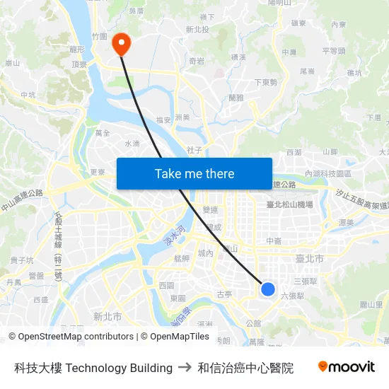 科技大樓 Technology Building to 和信治癌中心醫院 map