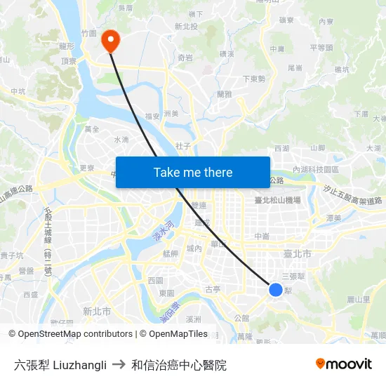 六張犁 Liuzhangli to 和信治癌中心醫院 map
